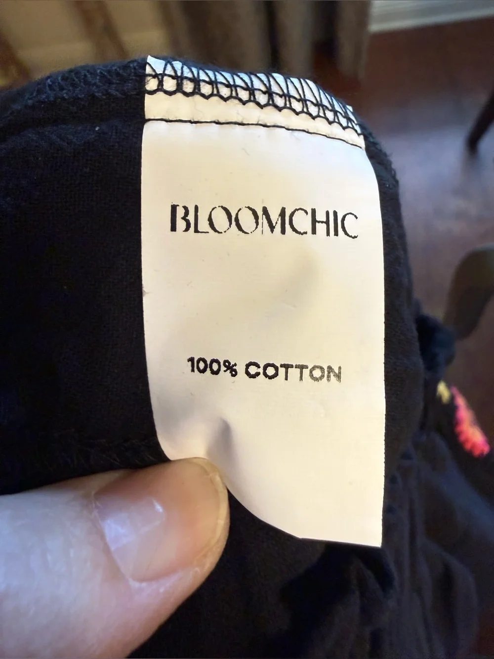 P98 - BloomChic Black Wide Leg Pants with Multicolor Crochet Trim